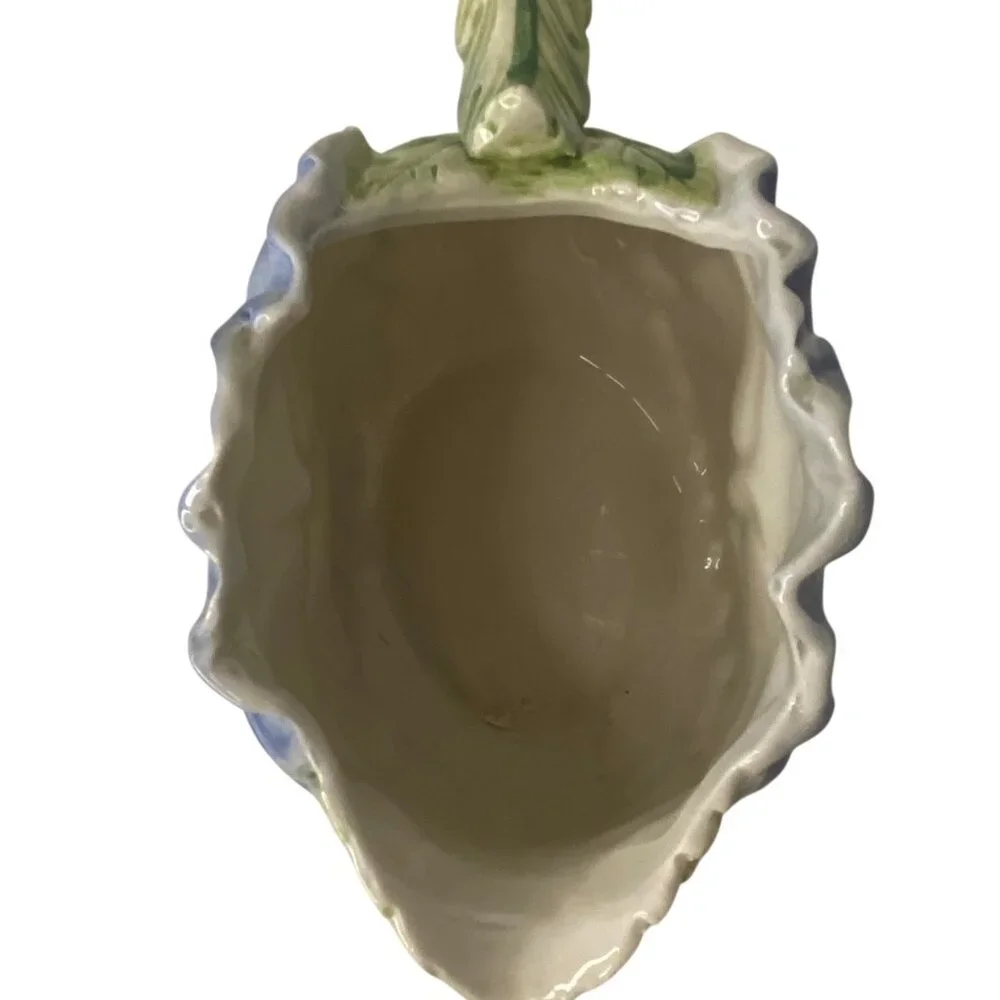 Fitz n Floyd Blue Pansy OCI Floral Ceramic Pitcher Jug 1/4 QT Green‎ Leaf Handle